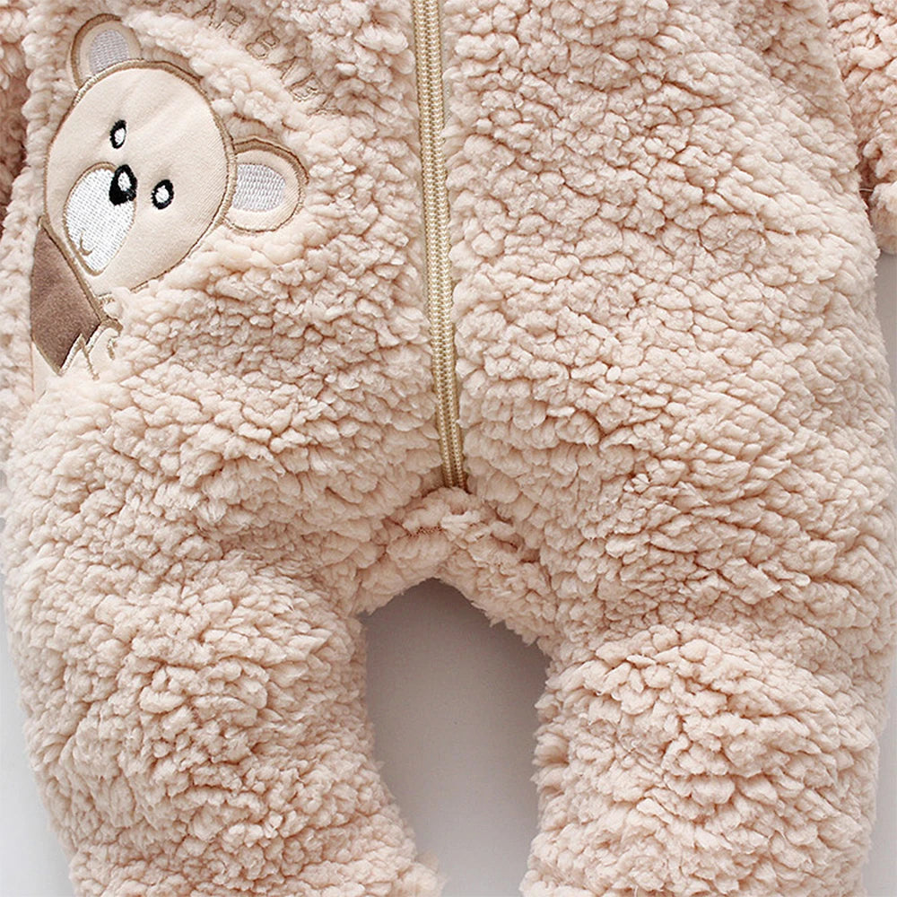 Cosy Sherpa Baby Winter Onesie Jumpsuit with Bear Detail