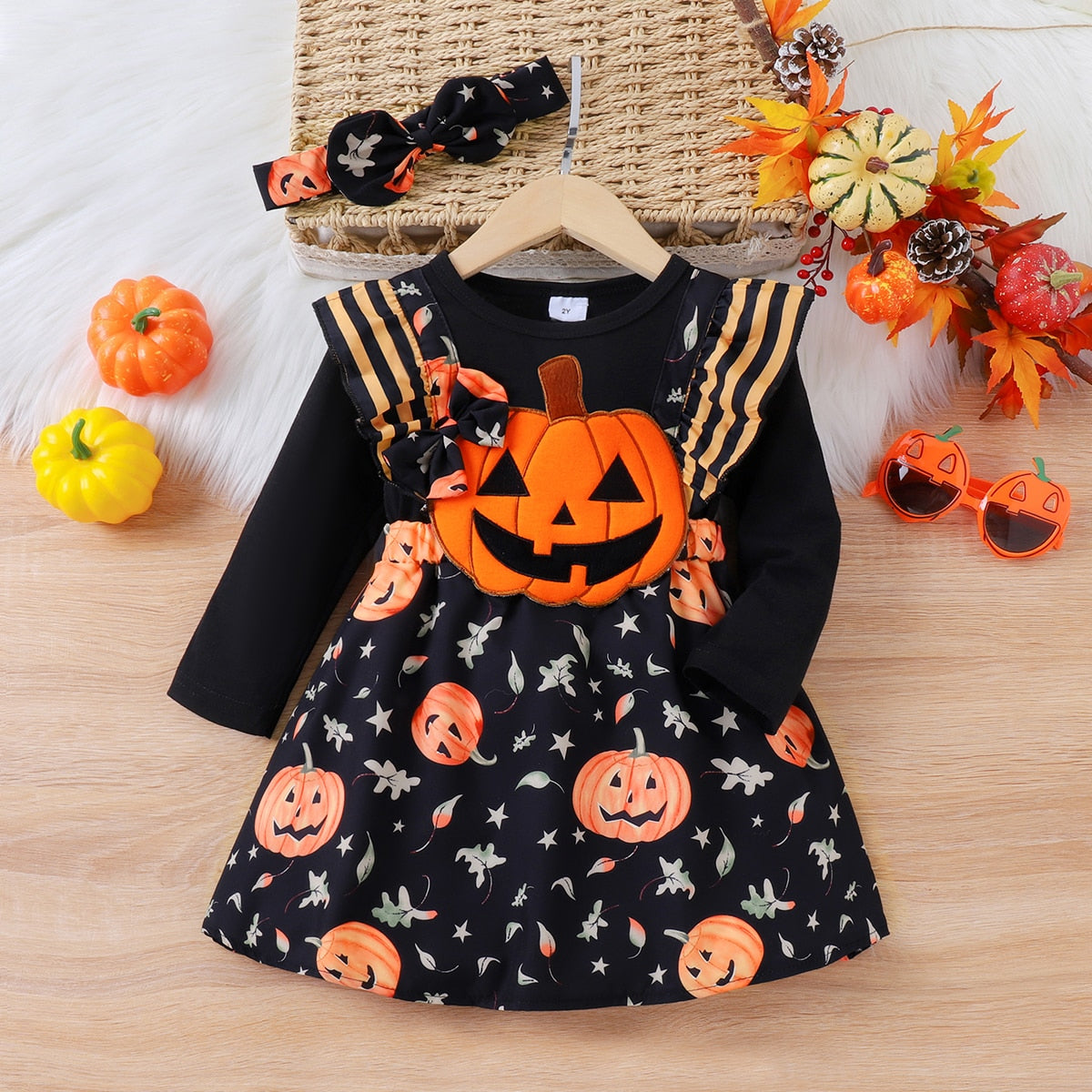 Toddler Girl Halloween Flutter Long Sleeve Dress