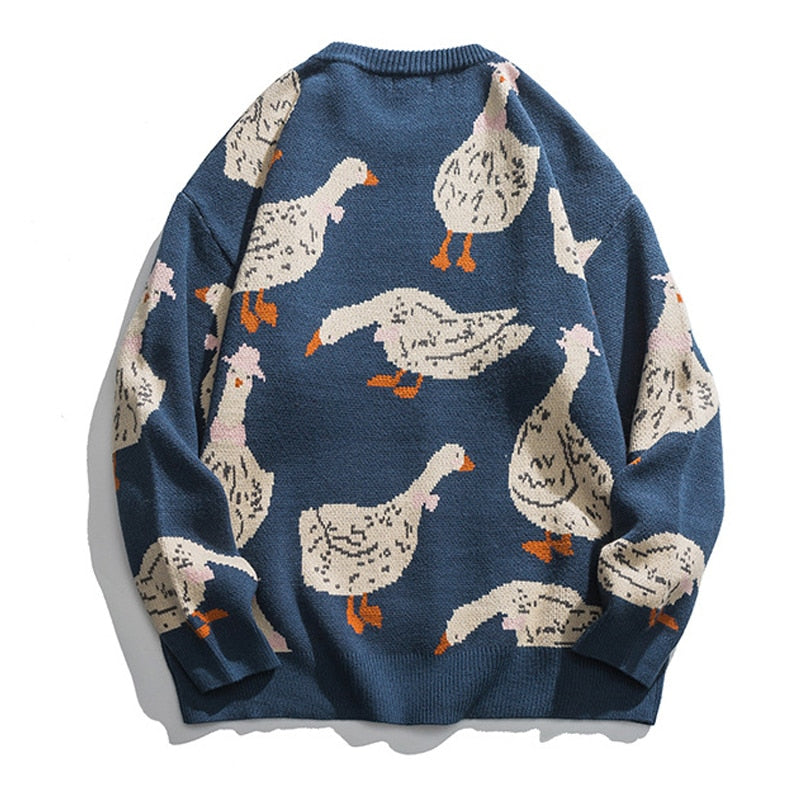 Japanese-style Knit Sweater Duck Goose Print