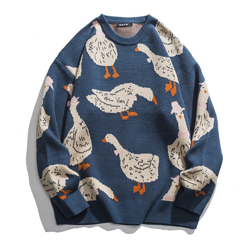 Japanese-style Knit Sweater Duck Goose Print