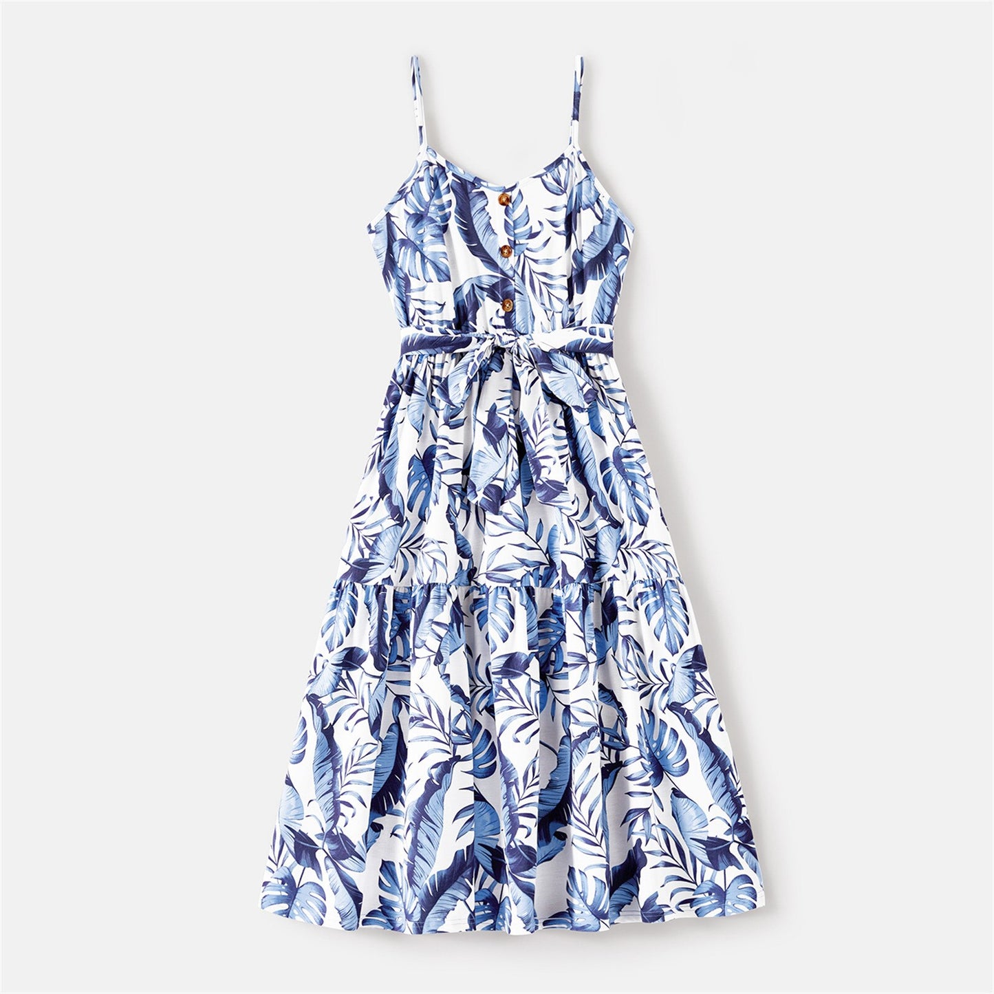 Matching Family Outfit - Blue Leaf Print Naia Dresses and T-shirts Sets