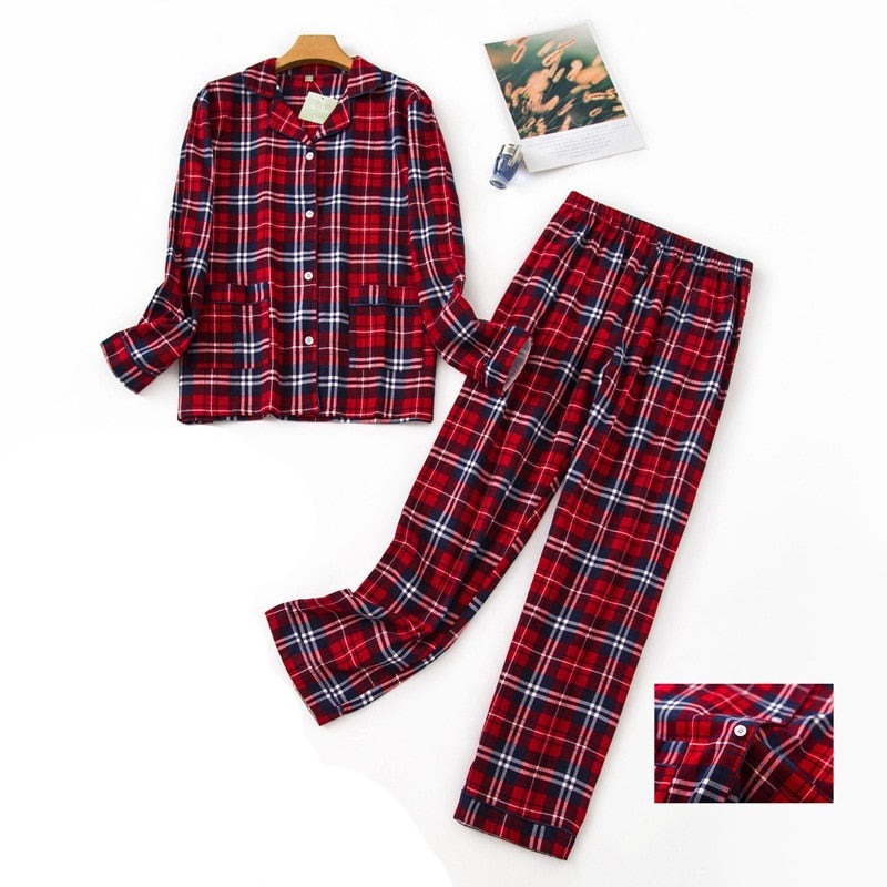 Women's Cosy Plaid Pyjamas 2 Pcs Set