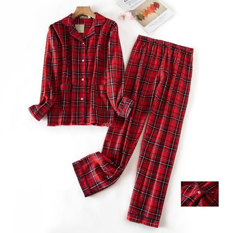 Women's Cosy Plaid Pyjamas 2 Pcs Set