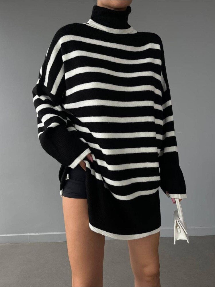 Long Sleeve Striped Knitted Oversized Sweater