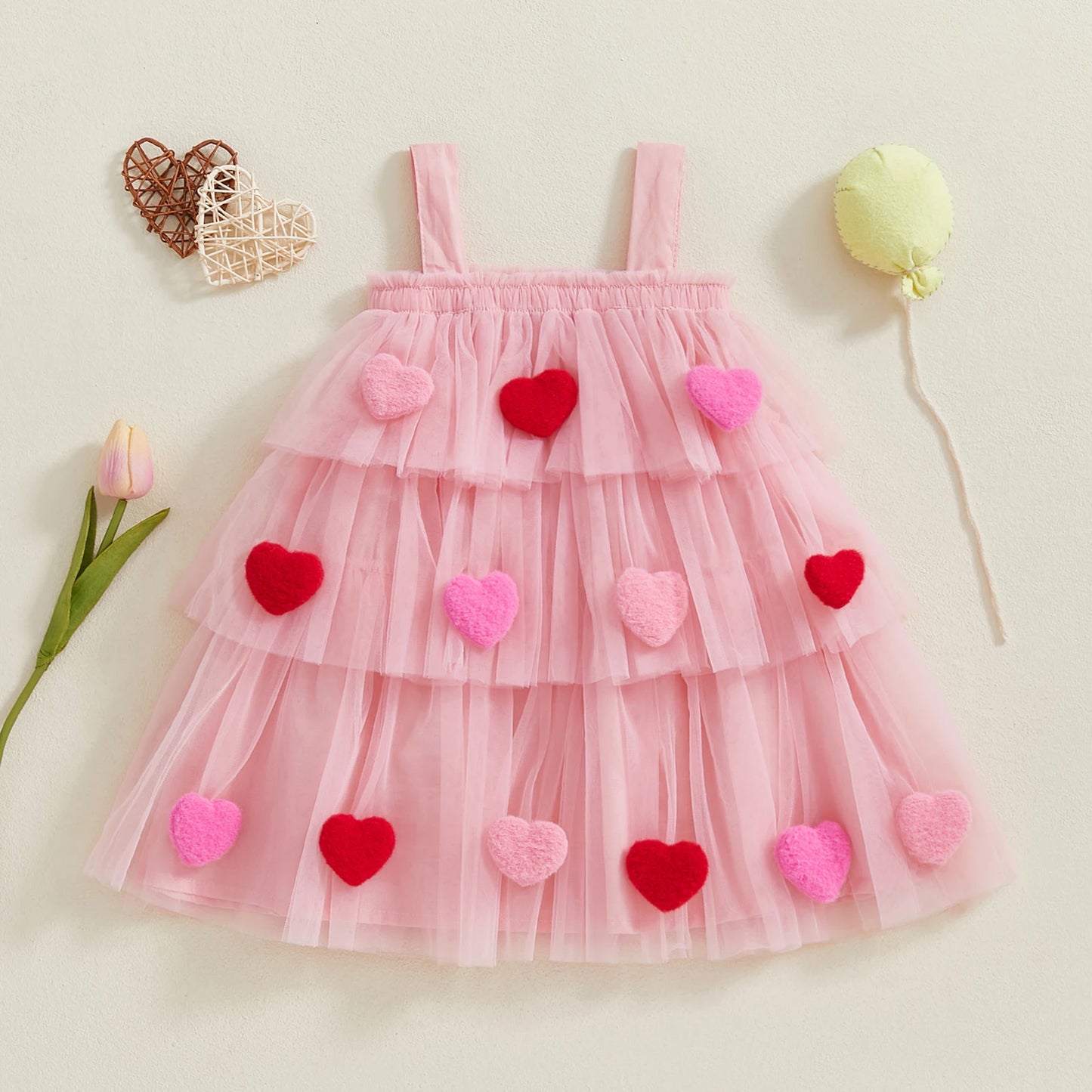 Girls' Knee-Length Tulle Dress – Sleeveless & Ruffled