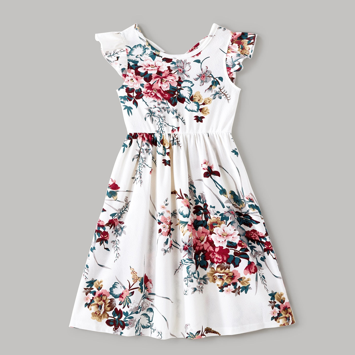 Matching Family Outfit - Floral Print Strap Dresses and T-Shirts Set