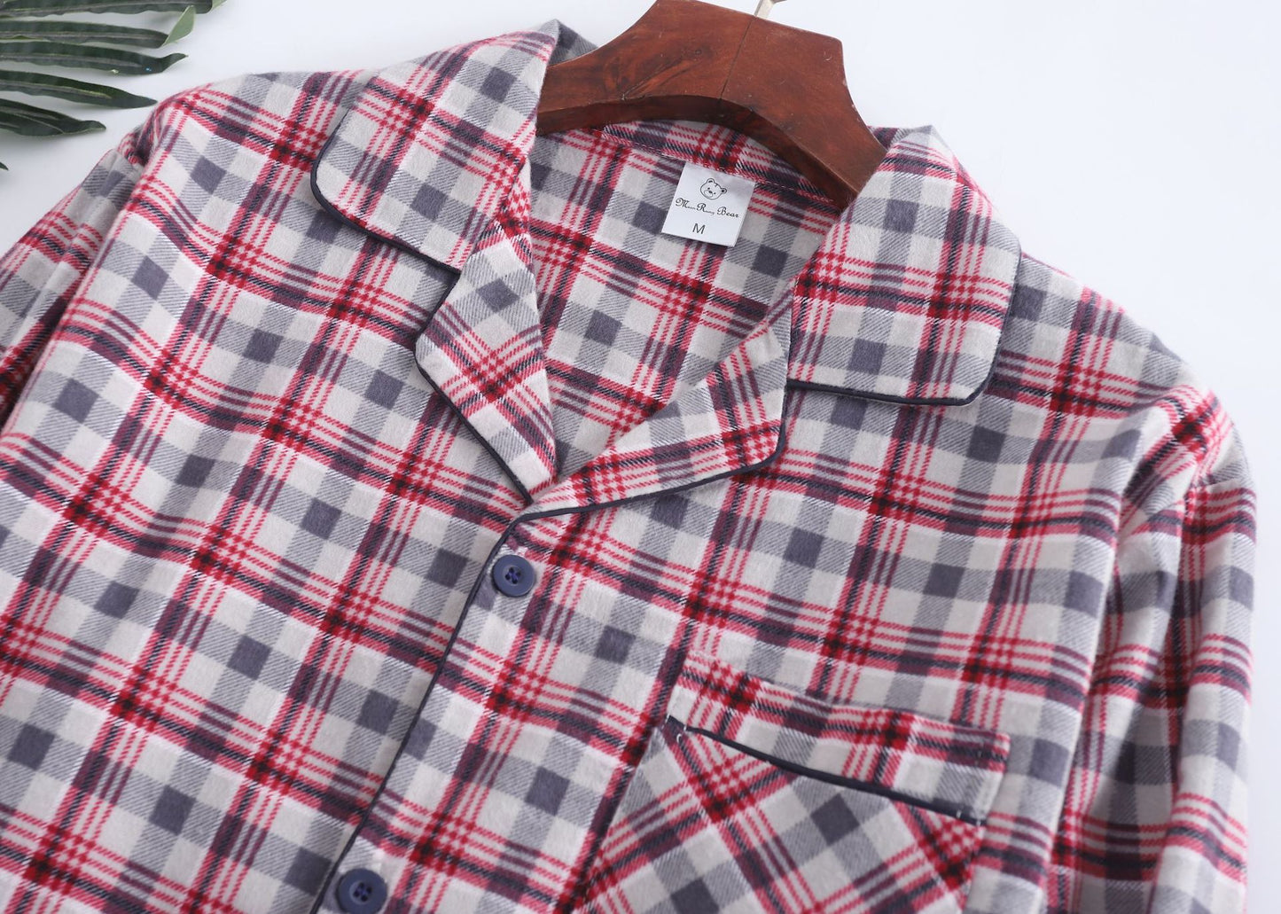 Winter Men's Plaid Flannel Pyjamas 2 Pcs Set