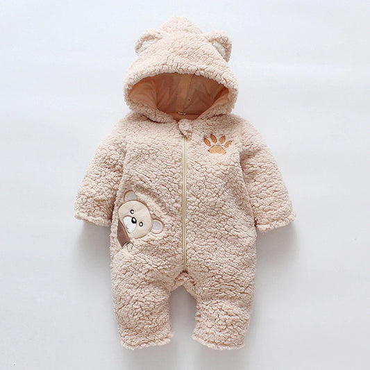 Cosy Sherpa Baby Winter Onesie Jumpsuit with Bear Detail