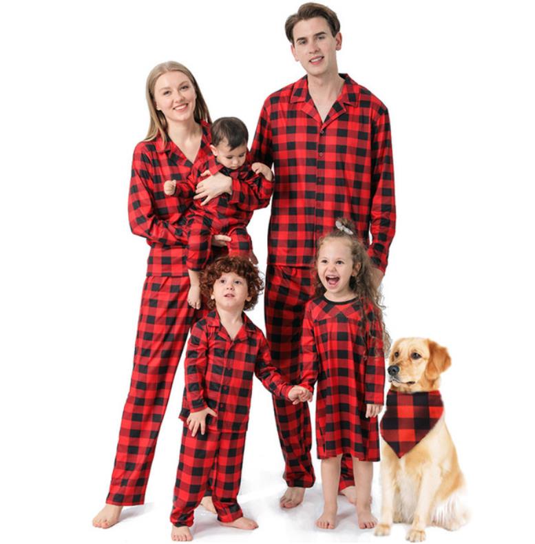 Family Matching Plaid Pyjamas - Mother Father, Baby, Kids, Dog & Cat Outfit