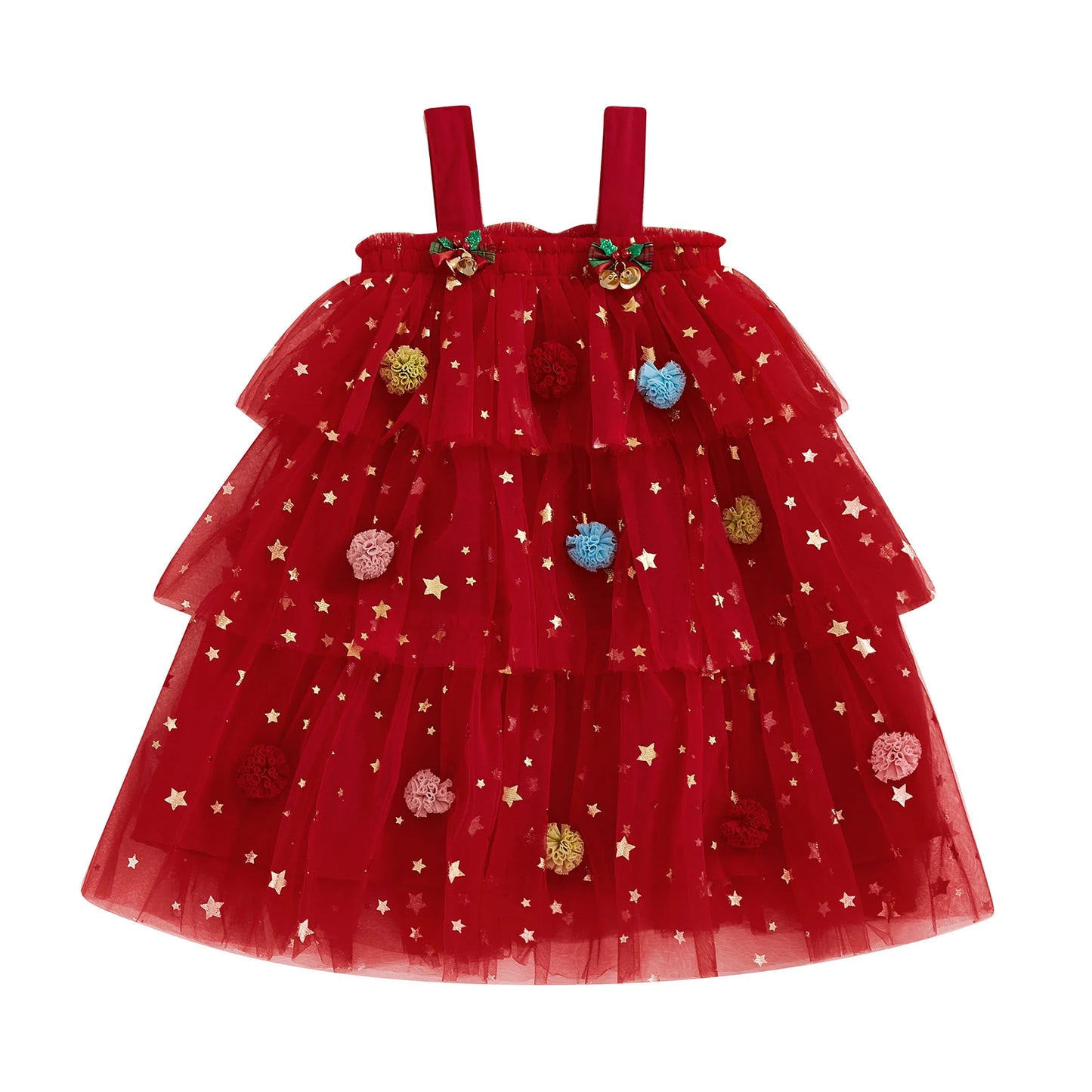 Girls' Knee-Length Tulle Dress – Sleeveless & Ruffled