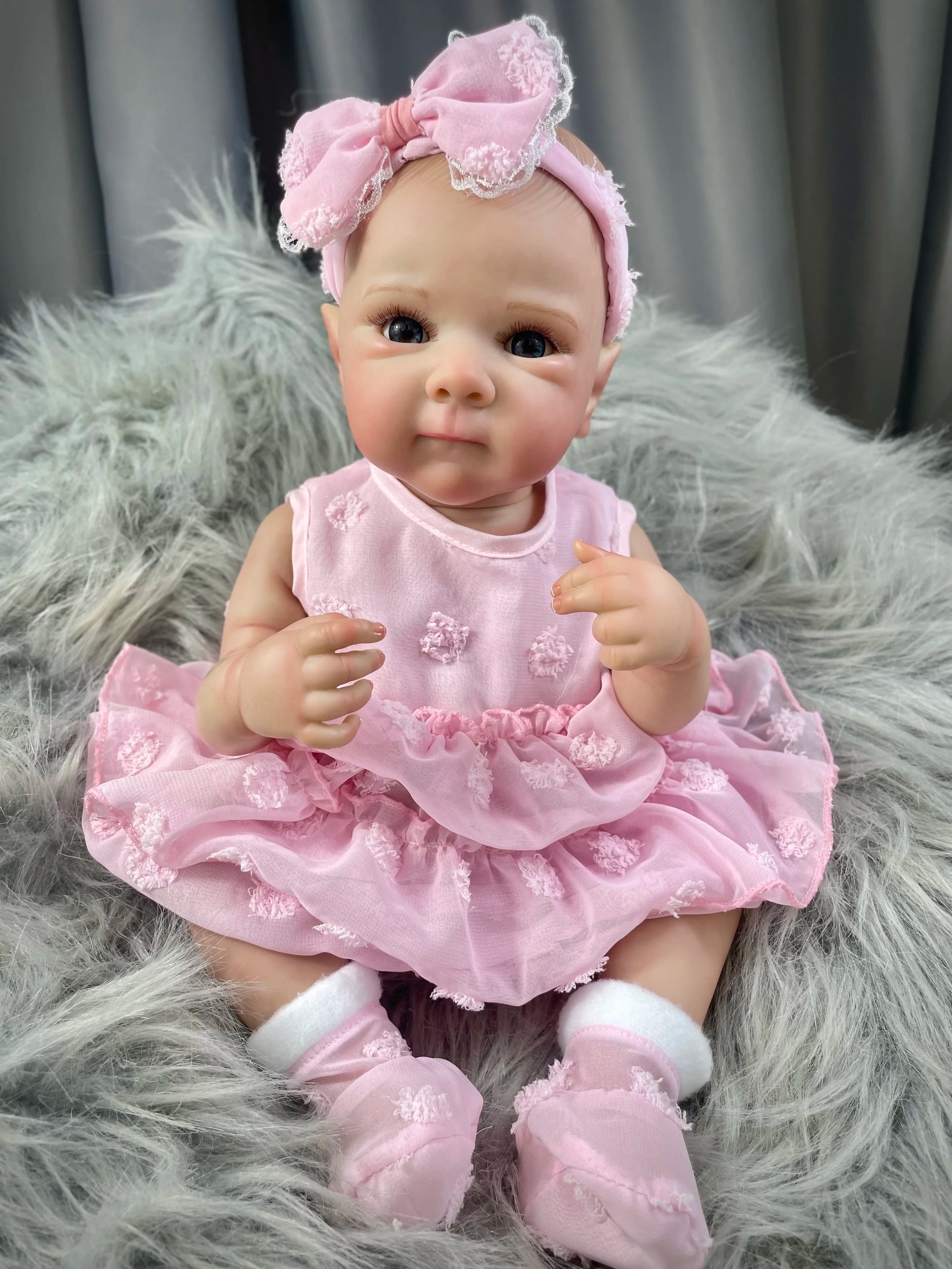 Collectible realistic reborn girl doll with handmade nails and lashes