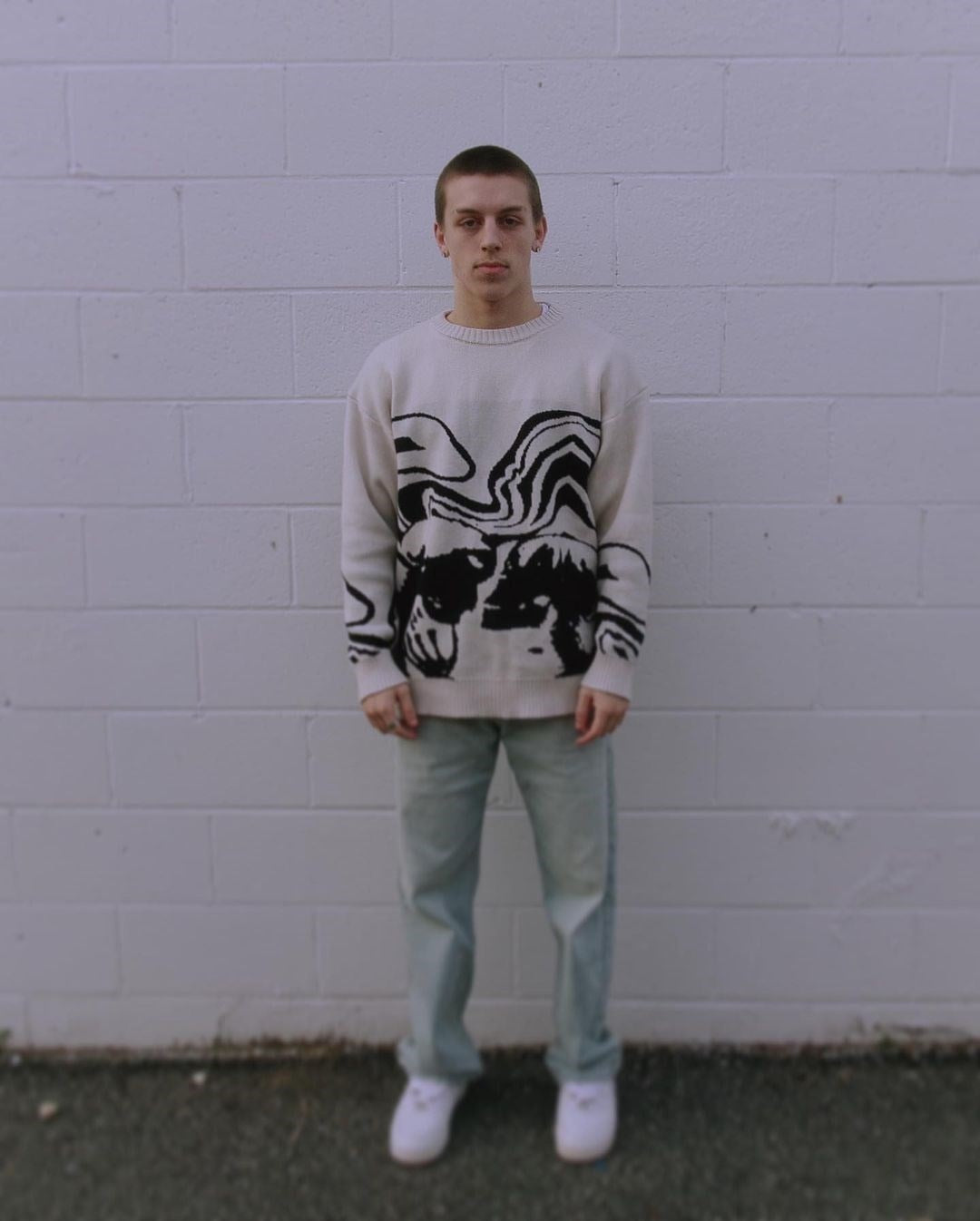 Black-and-White Knitted Streetwear Sweater