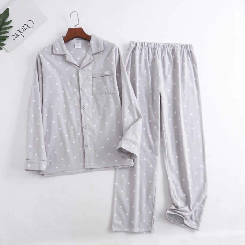 Winter Men's Plaid Flannel Pyjamas 2 Pcs Set