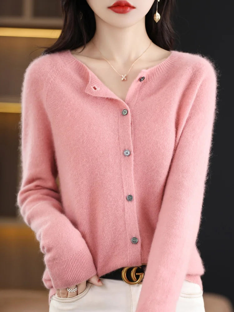 Merino Wool Women's O-neck Cardigan