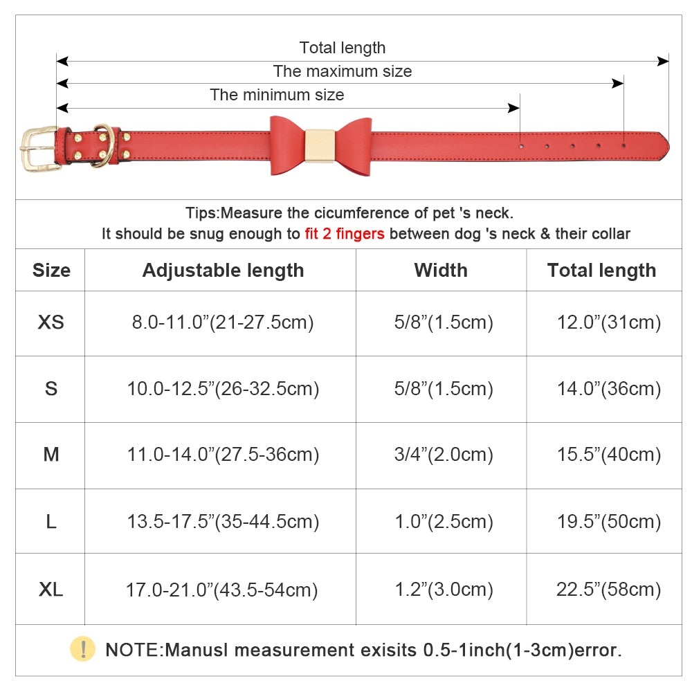 Dog & Cat Engraved Leather Bow Collar