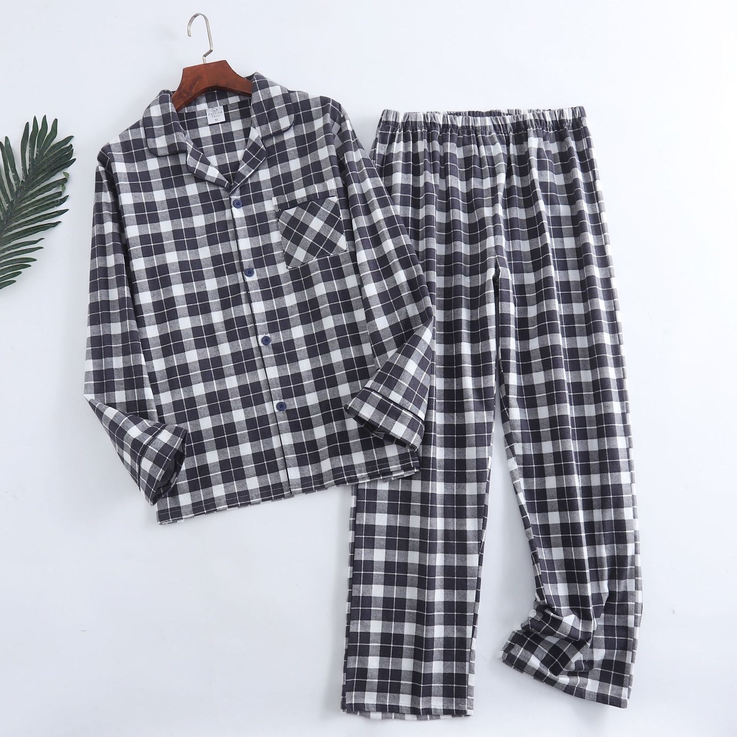 Winter Men's Plaid Flannel Pyjamas 2 Pcs Set