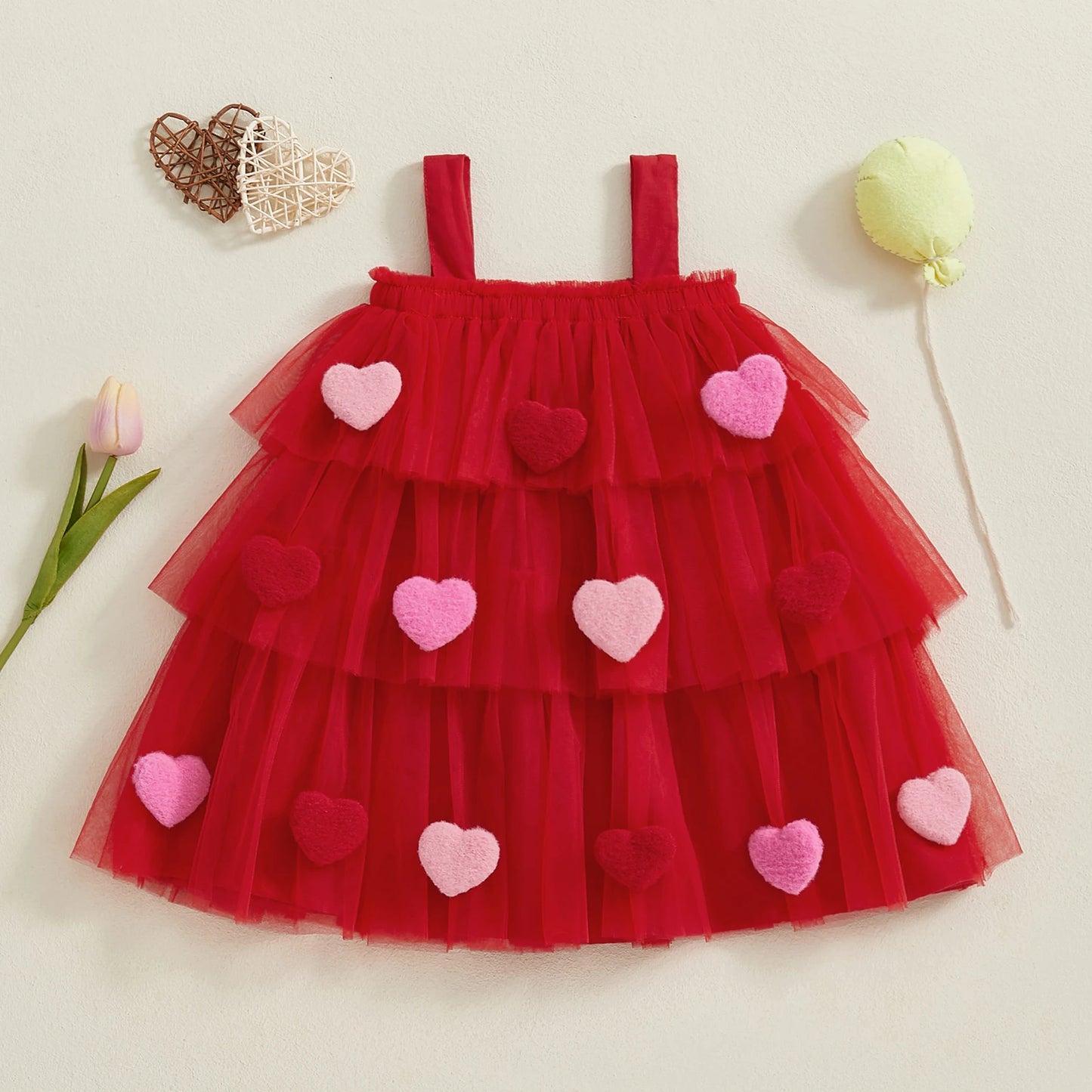 Girls' Knee-Length Tulle Dress – Sleeveless & Ruffled