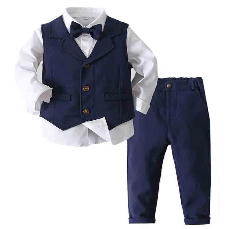 Gentlemen Boys Formal Outfit Set - Long Sleeve Shirt, Vest, Pants and Tie