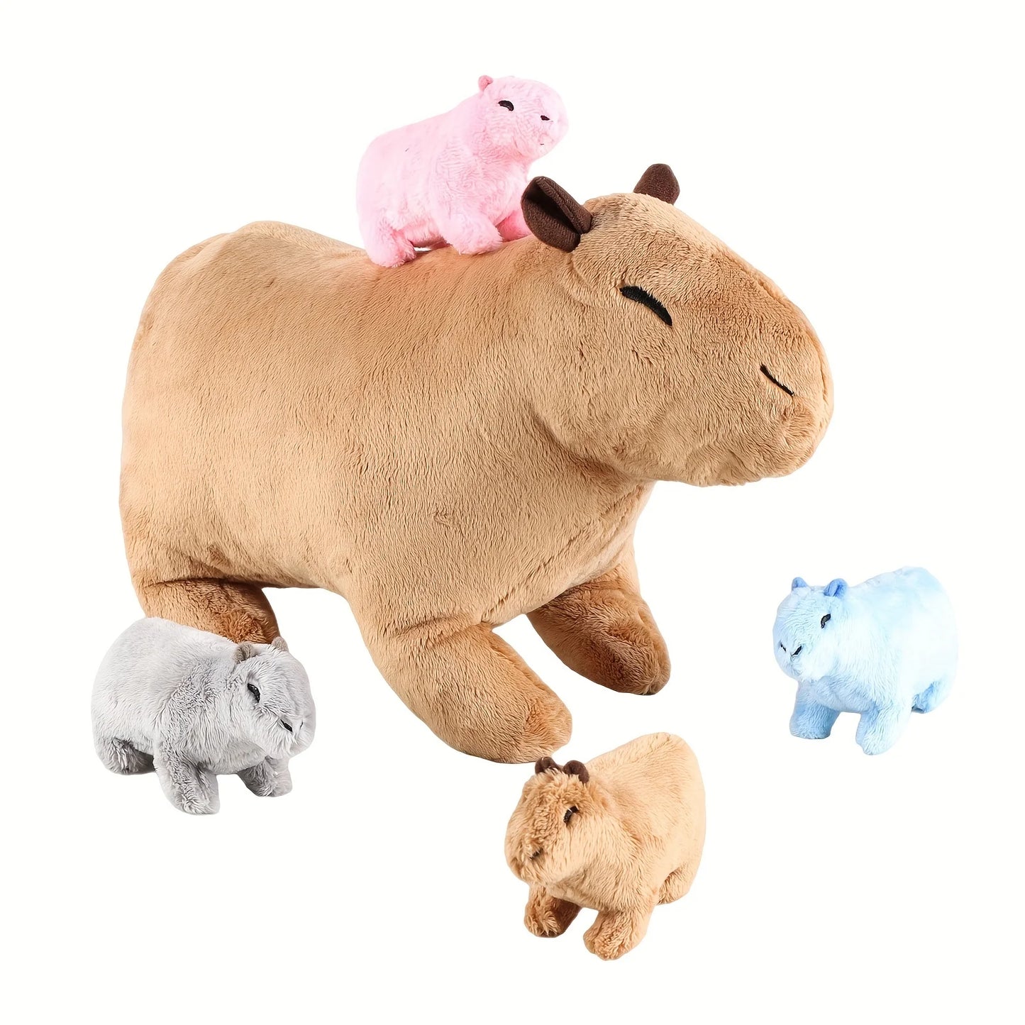 Mama Capybara Plush Toy with 4 Baby Capybaras