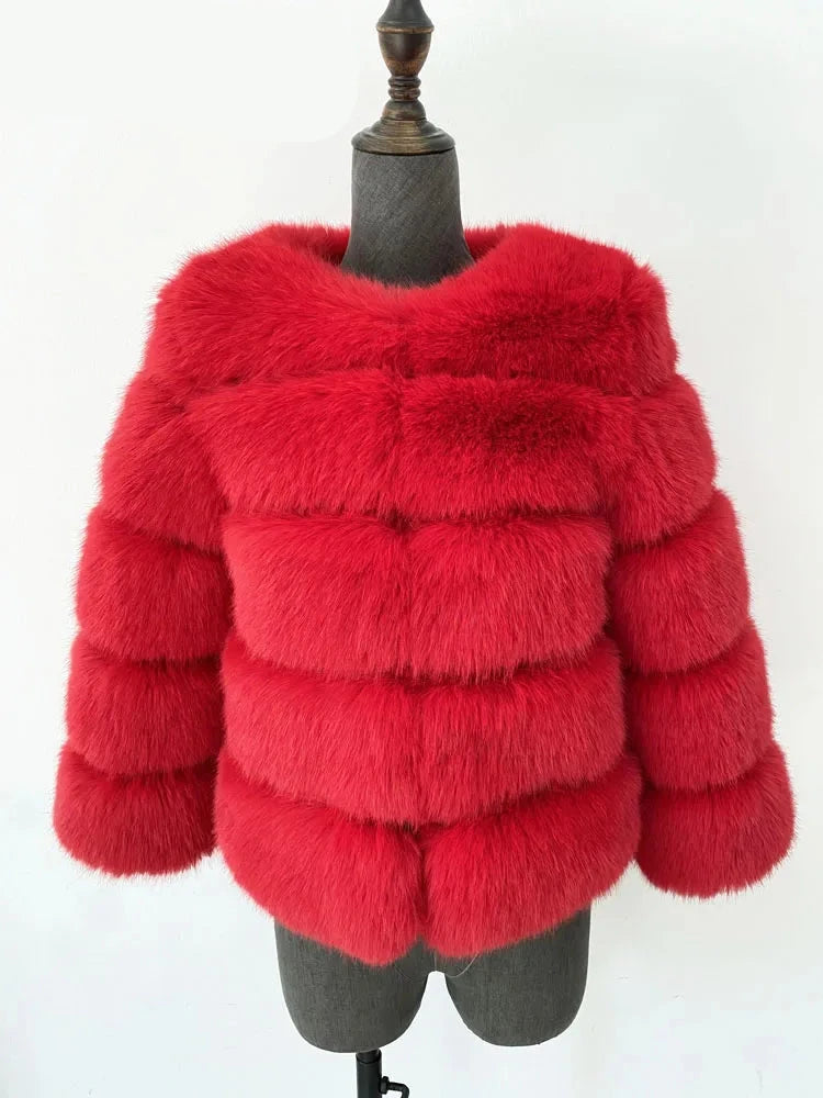 A vibrant faux fur coat with a burst of colours, perfect for autumn and winter. This coat showcases a plush, thick texture that mimics real fur, providing warmth and a stylish appearance. Available in sizes S to 5XL, it offers a flattering fit for different body shapes.