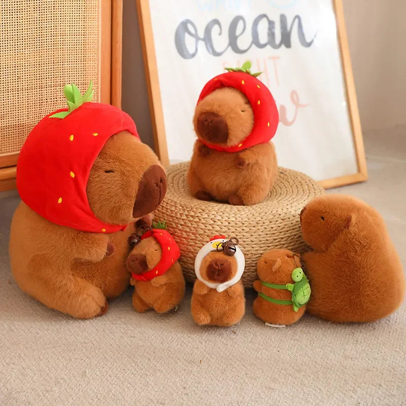 Strawberry Hat and Turtle Backpack Capybara Plush Toys