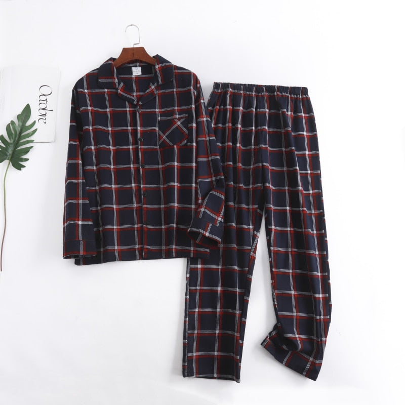 Winter Men's Plaid Flannel Pyjamas 2 Pcs Set