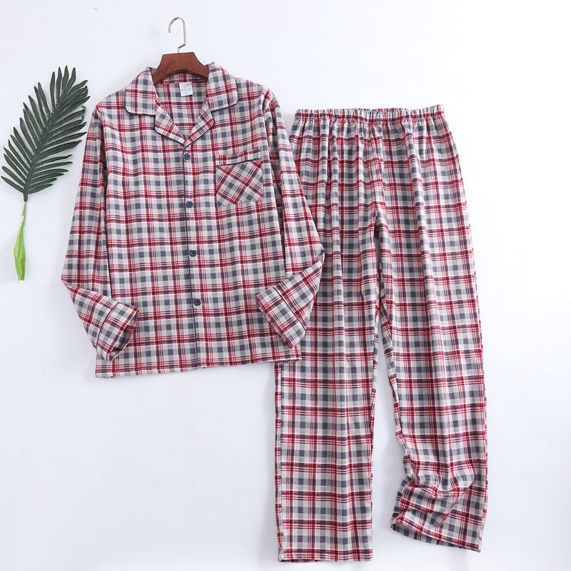 Winter Men's Plaid Flannel Pyjamas 2 Pcs Set