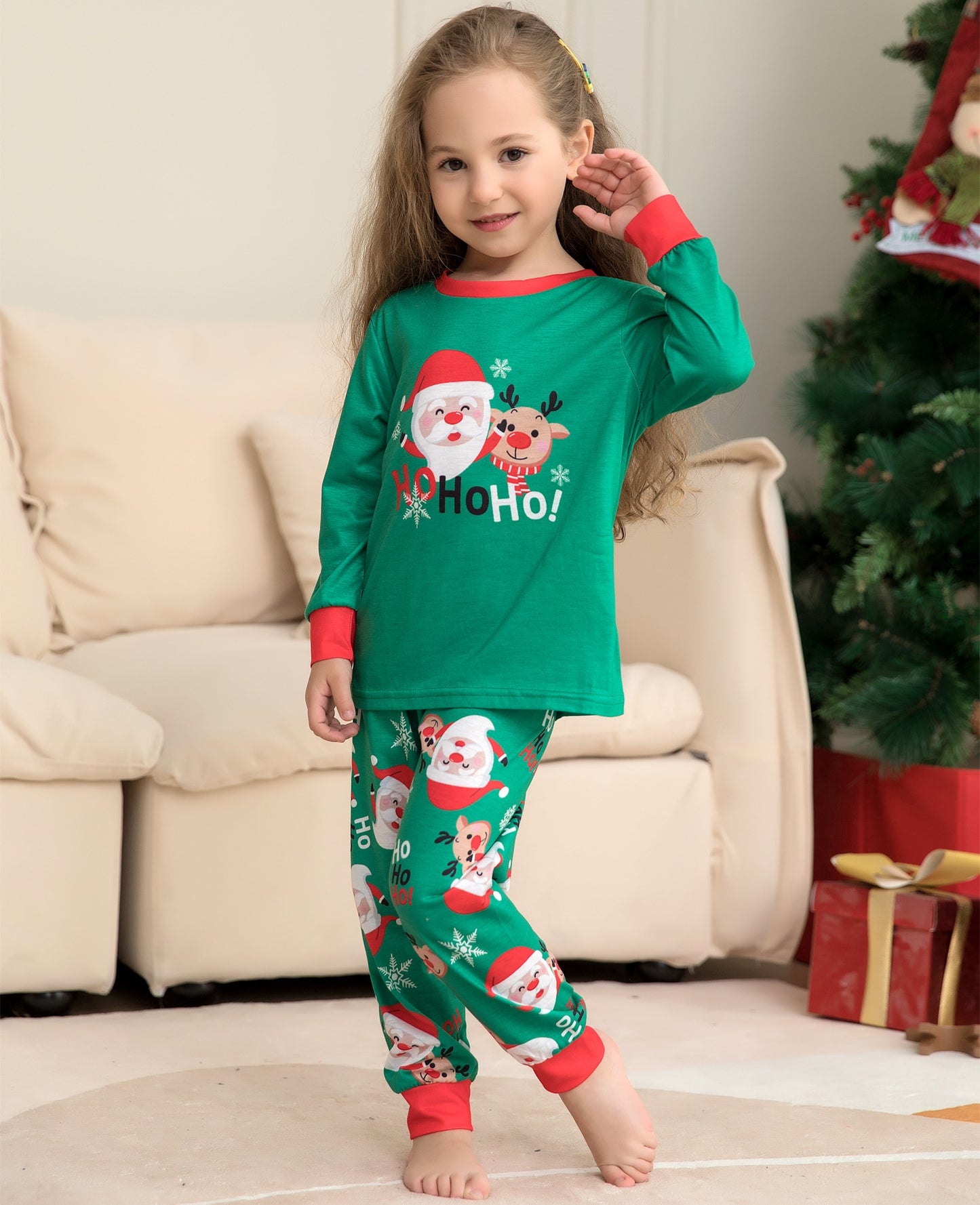 Family Christmas Matching Green Pyjamas Set