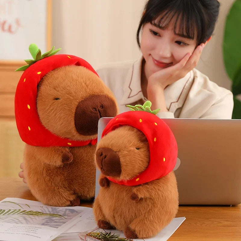 Strawberry Hat and Turtle Backpack Capybara Plush Toys