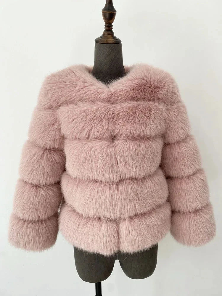 A vibrant faux fur coat with a burst of colours, perfect for autumn and winter. This coat showcases a plush, thick texture that mimics real fur, providing warmth and a stylish appearance. Available in sizes S to 5XL, it offers a flattering fit for different body shapes.