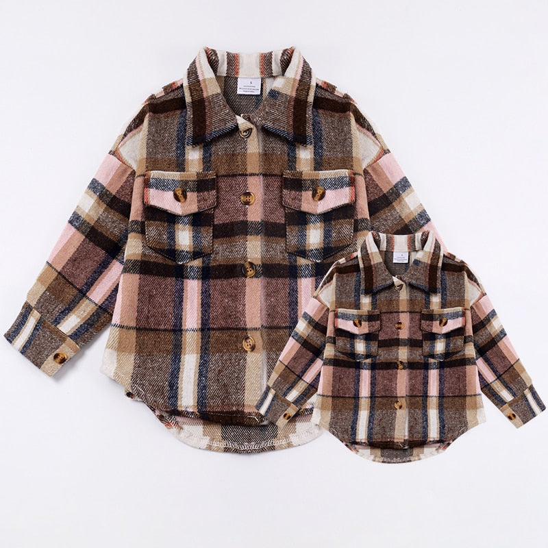 Matching Family Couple Outfit - Auburn Plaid Flannel Shirt - Mom, Dad & Kid