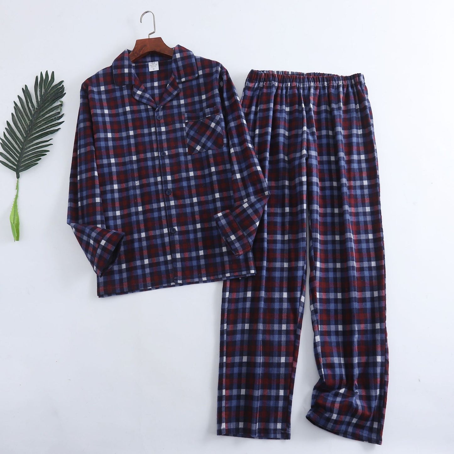 Winter Men's Plaid Flannel Pyjamas 2 Pcs Set