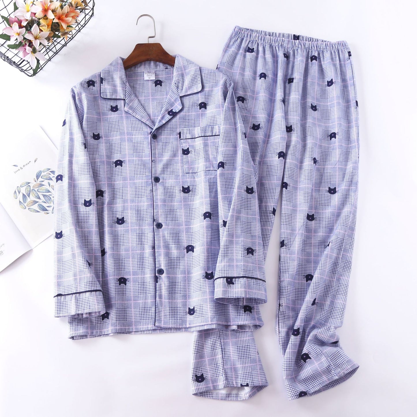 Winter Men's Plaid Flannel Pyjamas 2 Pcs Set