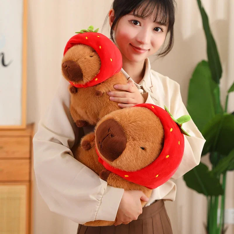 Strawberry Hat and Turtle Backpack Capybara Plush Toys