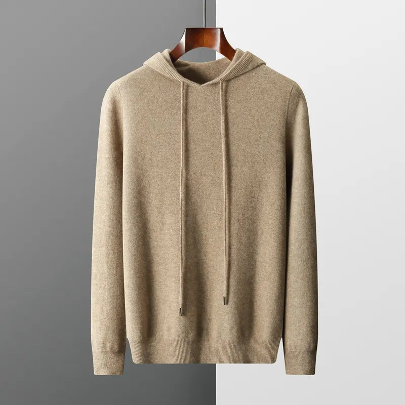 Men's 100% Merino Wool Knitted Hoodie Sweatshirt