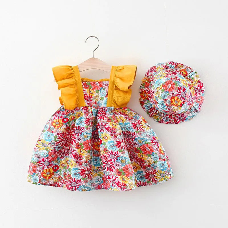 Girls Summer Fashion Dress & Hat Set