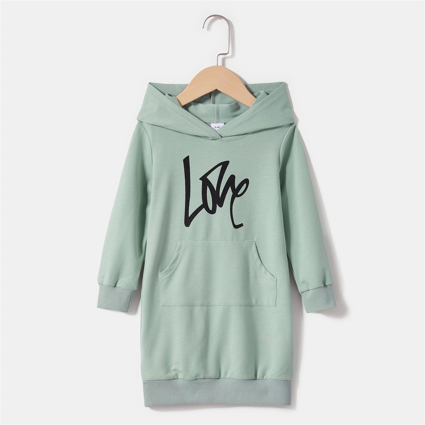 Matching Family Outfit - Green Dress with Hood and Long Sleeves Letter Print