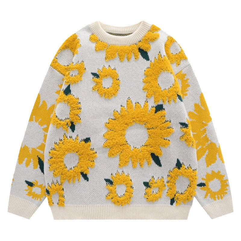 Stylish Sunflower Knitted Pullover