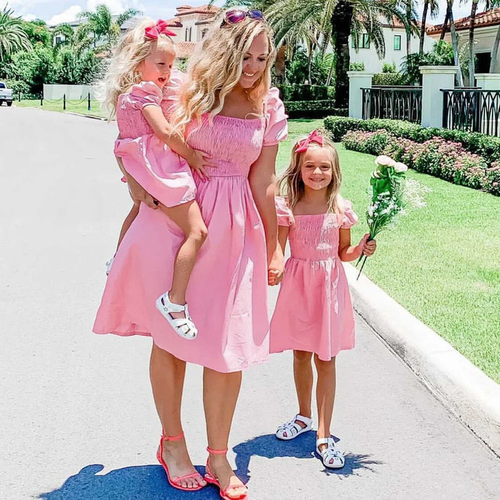 Matching Summer Outfit in Pretty Pink - Mother & Daughter