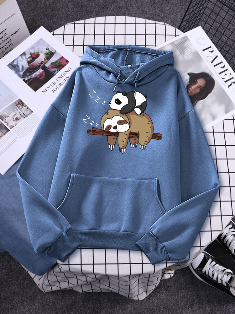 Panda & Sloth Oversized Hoodie Sweatshirt with Pockets