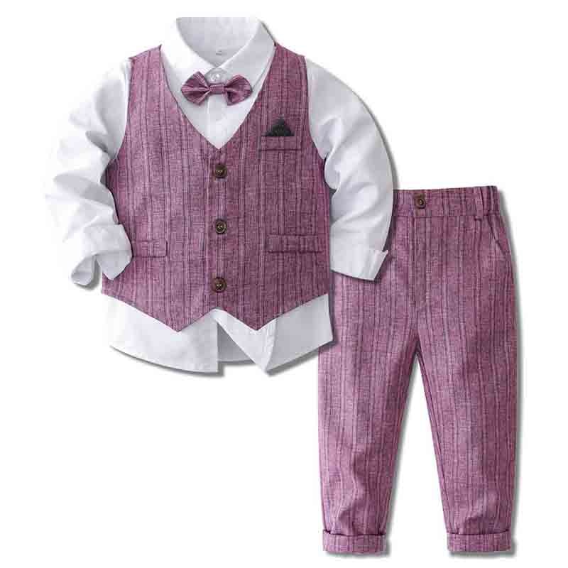 Gentlemen Boys Formal Outfit Set - Long Sleeve Shirt, Vest, Pants and Tie