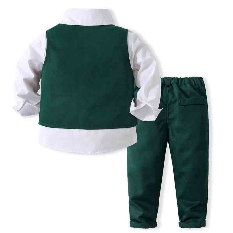 Gentlemen Boys Formal Outfit Set - Long Sleeve Shirt, Vest, Pants and Tie