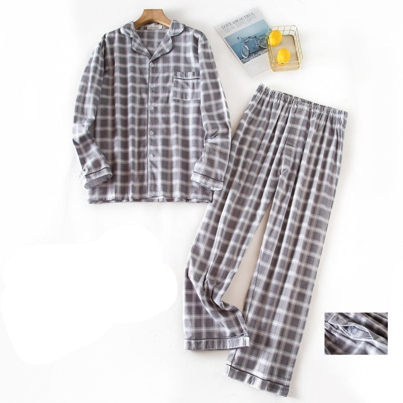 Winter Men's Plaid Flannel Pyjamas 2 Pcs Set