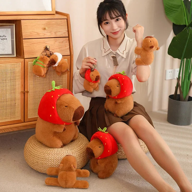 Strawberry Hat and Turtle Backpack Capybara Plush Toys