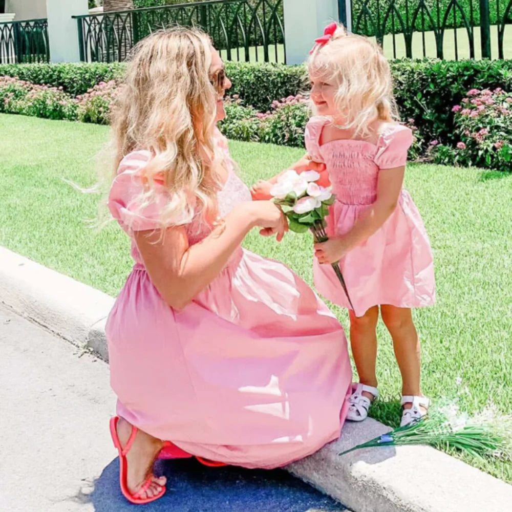 Matching Summer Outfit in Pretty Pink - Mother & Daughter