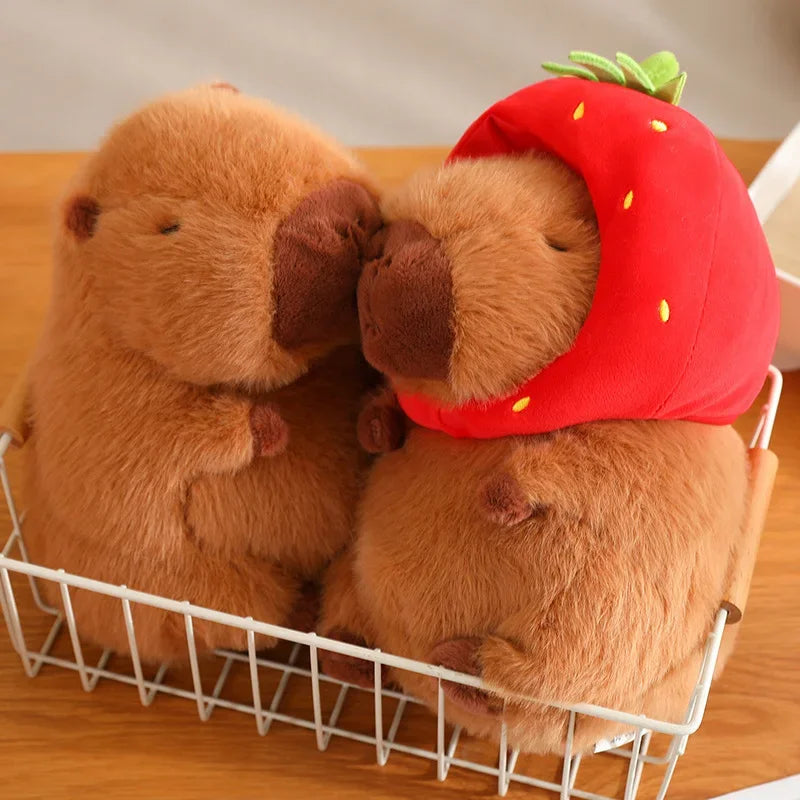 Strawberry Hat and Turtle Backpack Capybara Plush Toys