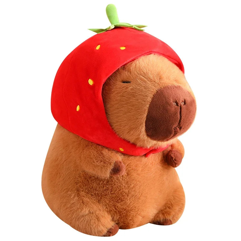 Strawberry Hat and Turtle Backpack Capybara Plush Toys