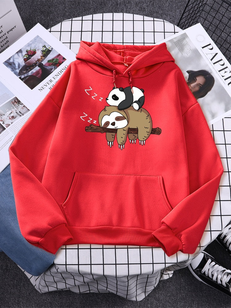 Panda & Sloth Oversized Hoodie Sweatshirt with Pockets