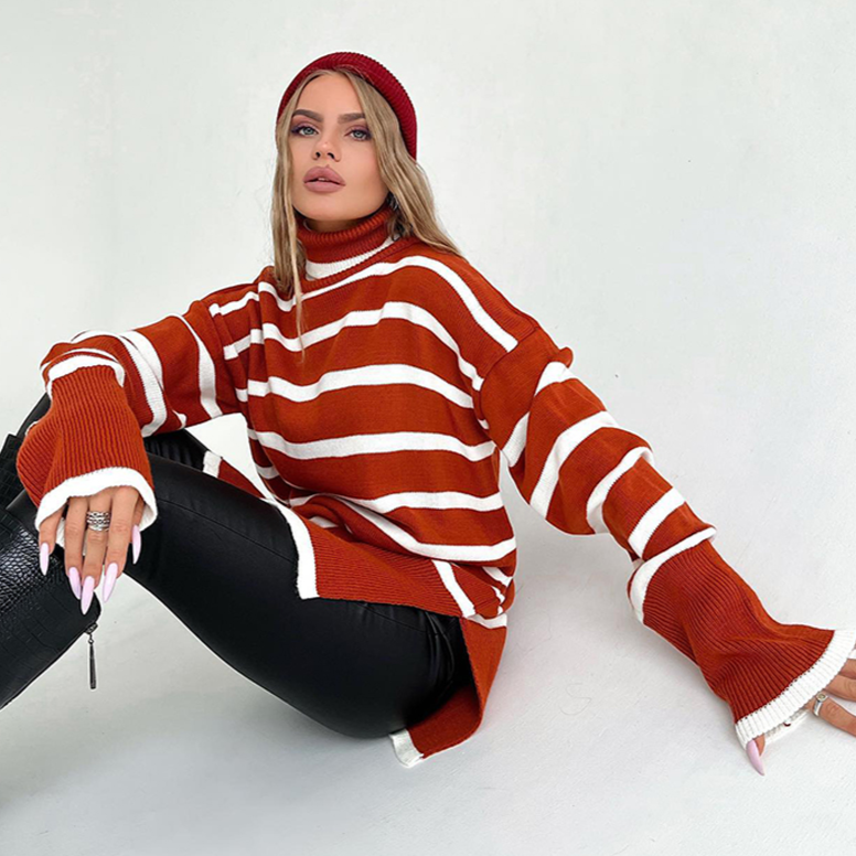 Long Sleeve Striped Knitted Oversized Sweater