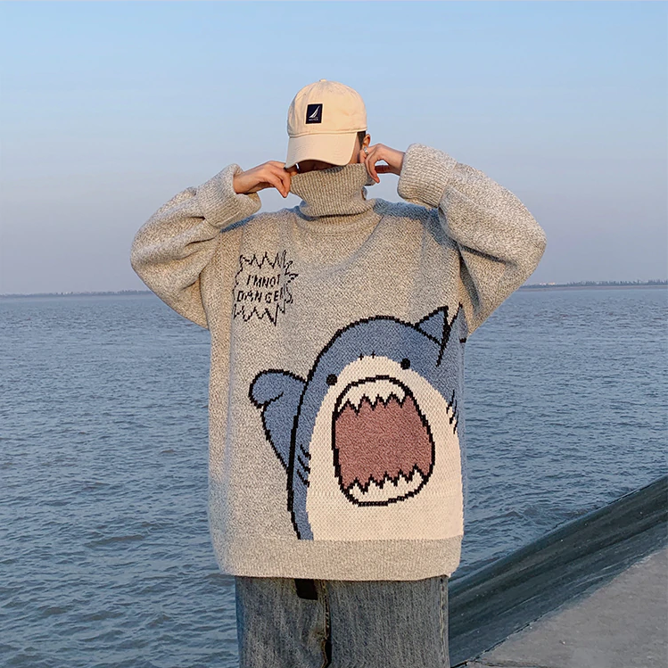 Shark Oversized Turtleneck Knit Sweater